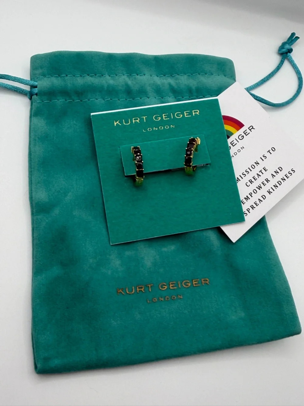 Kurt Geiger London Be Kind Black Crystal Huggie Hoop Earrings NWT - Picture 2 of 7